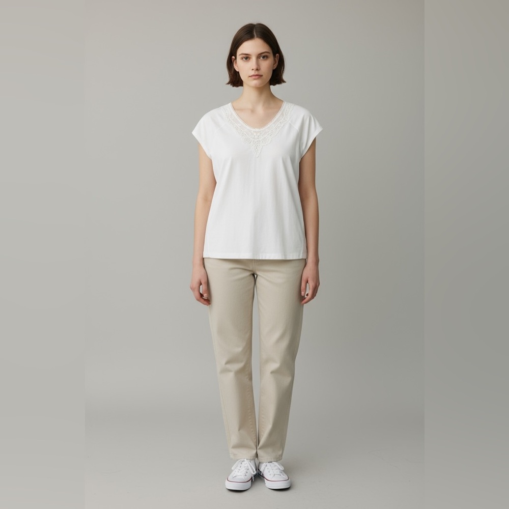 Ralph Lauren White Lace Trim Top 1X